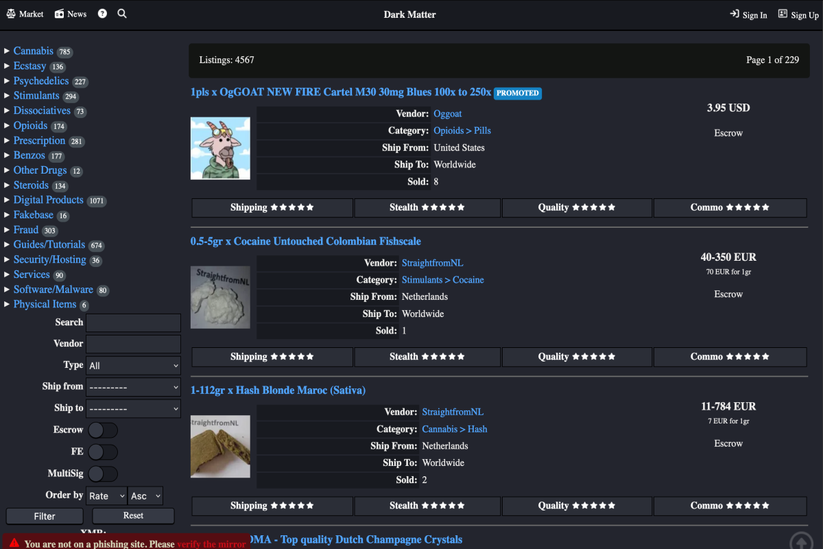 Dark Matter Market Darkweb